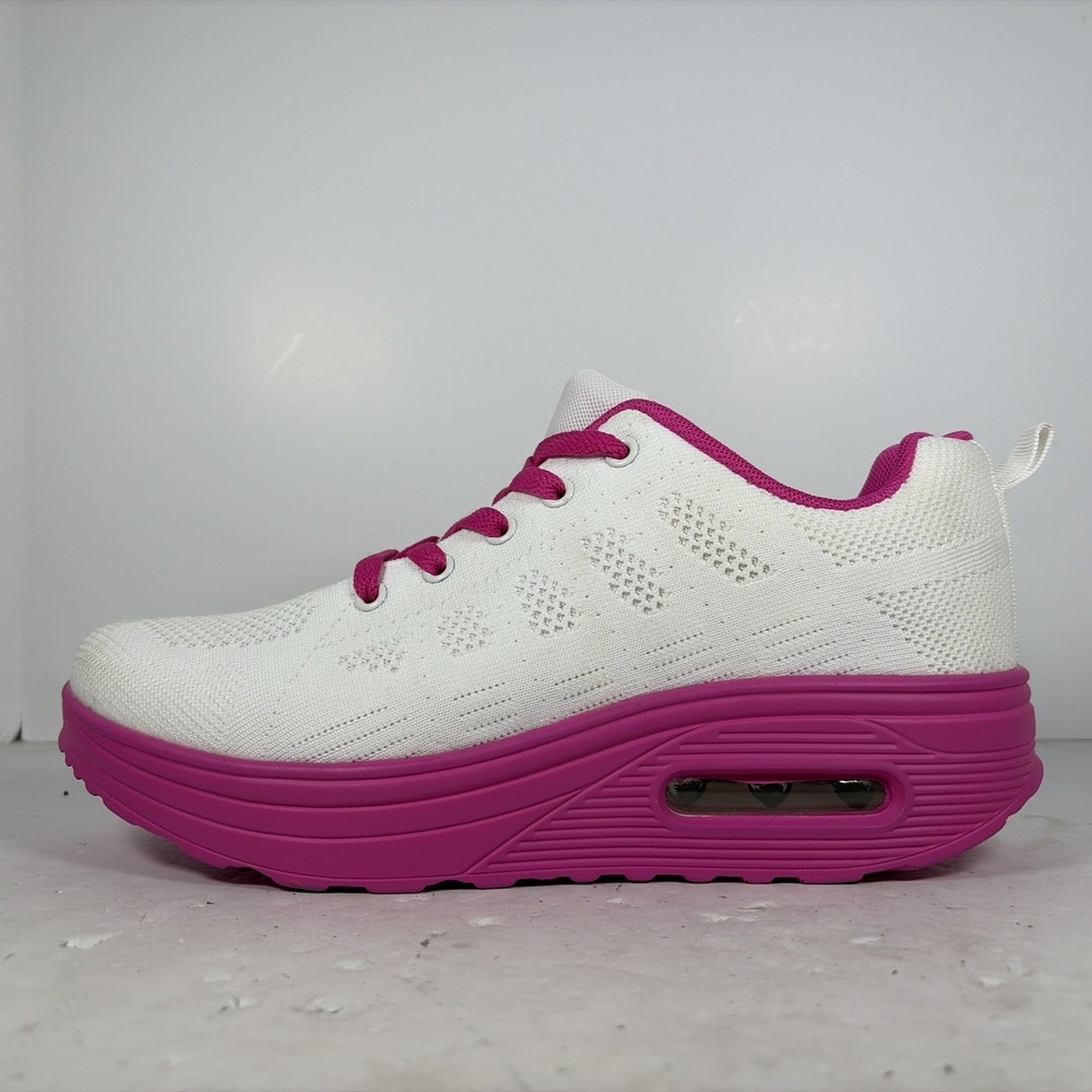 Size 10 RUIDENG 7706 Thick Rocker Bottom Platform Sneakers White & Pink‎